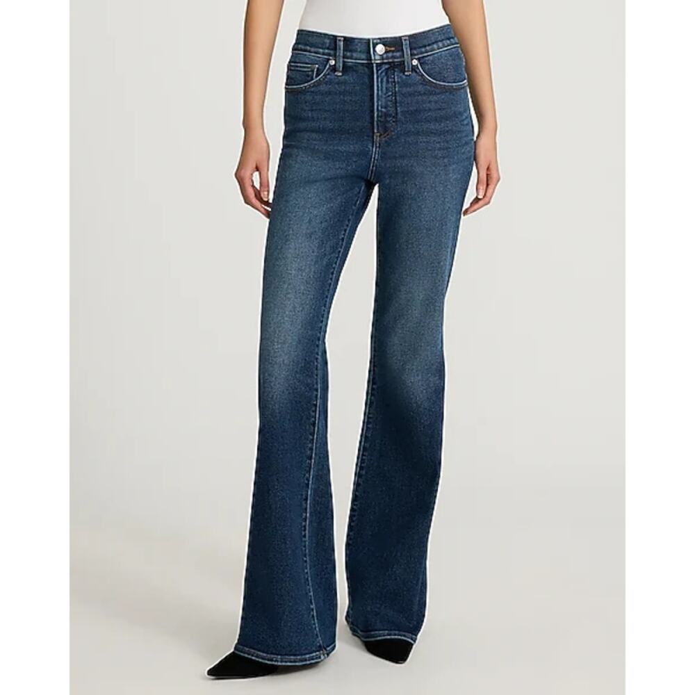 EXPRESS - Womens High Waisted Dark Wash Hyper Sculpt '70s Flare Jeans - 6R